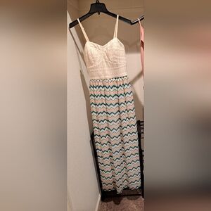 White and Multicolor Chevron Maxi Dress